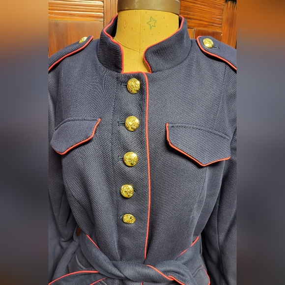 Woman's Banana Republic x Olivia Palermo Belted Military Jacket Navy w/ Red Trim - Picture 8 of 15